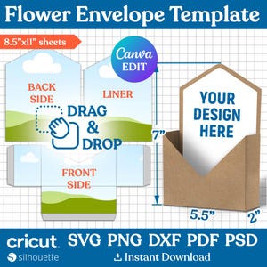 Blumen-Umschlag-Vorlage, Blumen-Umschlag-Box, Blumenkasten-Verpackung, Umschlag-Box svg, Box svg, Verpackungsvorlage, DIY-Box, Canva bearbeitbar