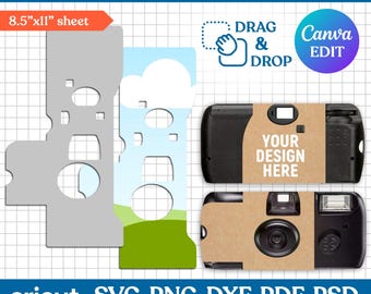 Modelo para capa descartável de câmera, Modelo para câmera analógica Quicksnap, Modelo de etiqueta para câmera, Capa para câmera, Câmera personalizada, Faça você mesmo, Editável no Canva