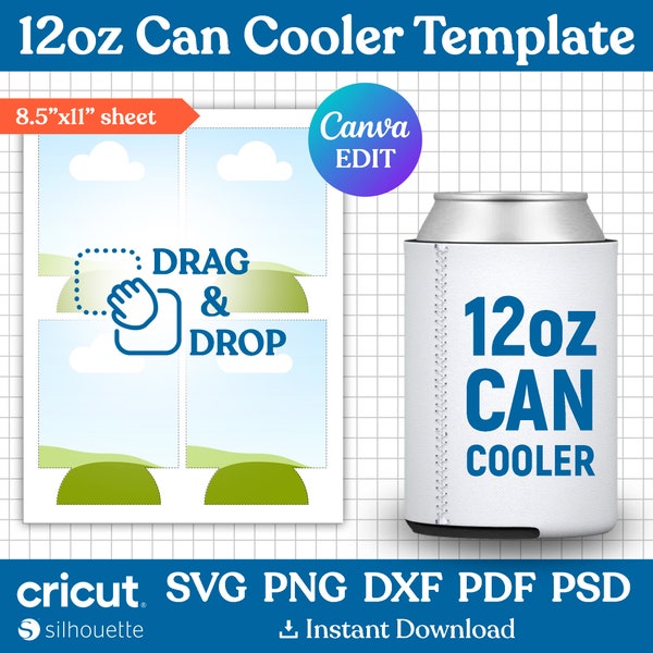 12oz Can Cooler Template, Can Cooler Svg, Beer Cooler Template, Blank Template for Sublimation, Bottle Cooler Template, png, Canva Editable