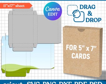 5x7 inch Greeting Card Box Template, Invitation Box, Greeting Card Envelope, Card Box Svg, Cut Files, Cricut, Silhouette, Canva Editable