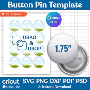 1.75&quot; Button Pin Template, Button Pin Svg, Button Pin Blank, Sublimation Button Pin Template, Badge Circle Labels, Printable, Canva Editable