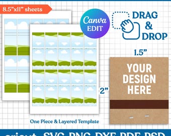 Matchbook Template, Match Book Svg, Matchbook Label Template, Matchbox Template, Match Box, Blank Template, Printable, DIY, Canva Editable