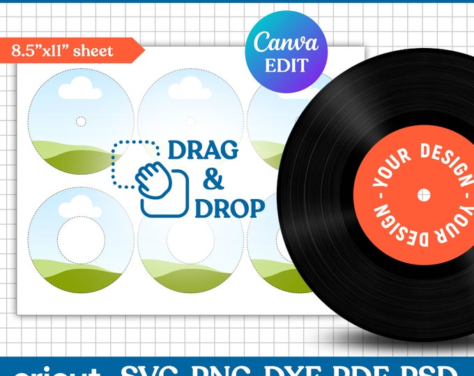 Record Label Sticker 7 Inches Vinyl Record Template, Vinyl Record Label Template, Record ...
