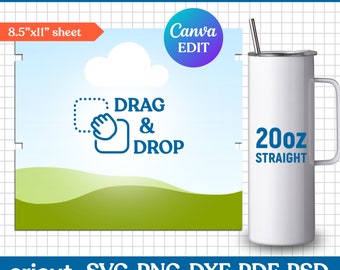 20oz Hogg Skinny Straight Tumbler, Hoggdle 20oz Skinny Handle Template, Tumbler Sublimation Template, Full Wrap, svg, png, Canva Editable