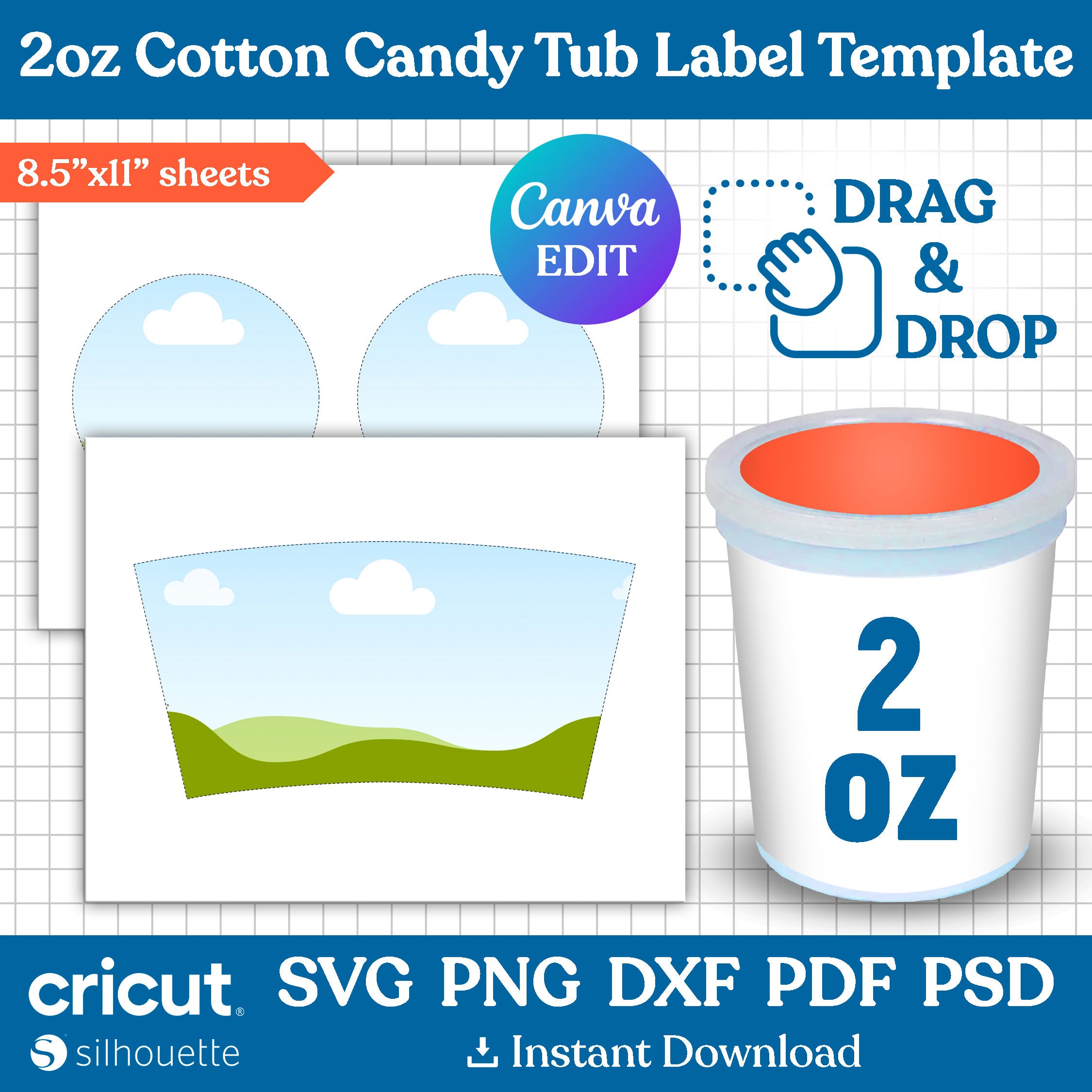 2oz Cotton Candy Label Template, Cotton Candy Tub Wrapper Template ...