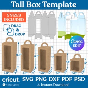 Tall Box Template BUNDLE, Tall Box svg, Box mit Griff Vorlage, Geschenkbox, Leckerli Box, Fensterbox, Tall Giebel Box, Party Favor, Canva Edit