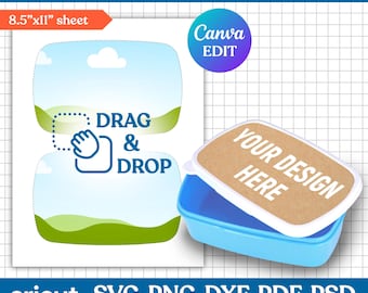 Lunchbox-Vorlage, Lunchbox-Sublimationsvorlage, Snackbehälter-Vorlage, Bento-Behälter-Vorlage, Kinder-Lunchbox, Canva bearbeitbar