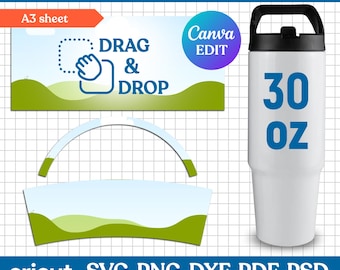 Tumbler Template Svg, 30oz Hogg Clipmate Hydro Tumbler Template, Sports Water Bottle, Bottle Vacuum Flask, Full Wrap, DIY, Canva Editable
