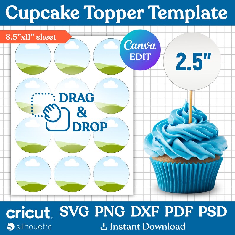 Cupcake Topper Template BUNDLE, Birthday Cake Topper Template, Cupcake ...