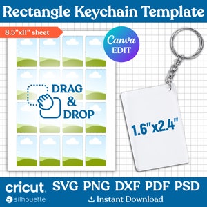 Rectangle Keychain Template, Keychain Template Svg, Sublimation Template, Keychain Personalized, Custom Keychain, png, dxf, Canva Editable