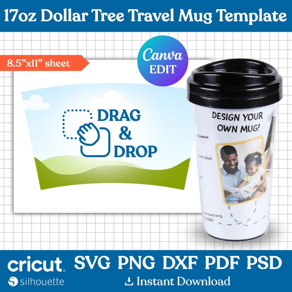 17oz Dollar Tree Travel Mug Template, Travel Coffee Cup Sublimation Template, Coffee Cup Full Wrap, Coffee Mug Template, svg, Canva Editable