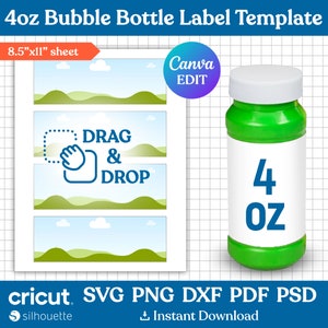 4oz Bubble Bottle Label Template, Bubble Bottle Label Svg, Kids Party Favor, Wedding Bubble Bottles, Bubble Bottle Sticker, Canva Editable