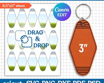3" Motel Keychain Template, Sublimation Template, Motel Keychain Svg, Hotel Keychain Svg, Bifold Wallet, Keychain Design, Canva Editable