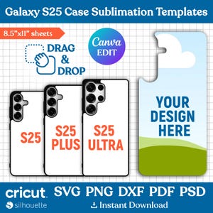 Mall för telefonskal till Galaxy S25, sublimeringsmall för telefonskal, skal till Galaxy S25, skal till Galaxy S25 Plus, skal till Galaxy S25 Ultra, gör-det-själv, redigerbar Canva