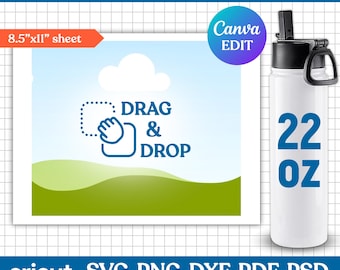 Tumbler Template Svg, 22oz Water Bottle Template, Sports Water Bottle, Bottle Vacuum Flask, Sublimation Tumbler, dxf, png, Canva Editable