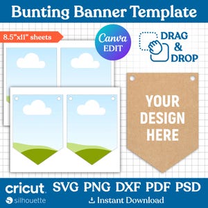 Bunting Banner Template, Banner Flag Template, Bunting Banner Svg, Flag Banner Svg, Bunting Flag Svg, Garland, Printable, Canva Editable