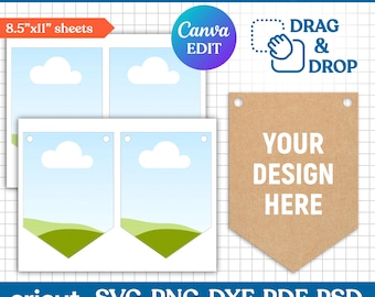 Bunting Banner Template, Banner Flag Template, Bunting Banner Svg, Flag Banner Svg, Bunting Flag Svg, Garland, Printable, Canva Editable