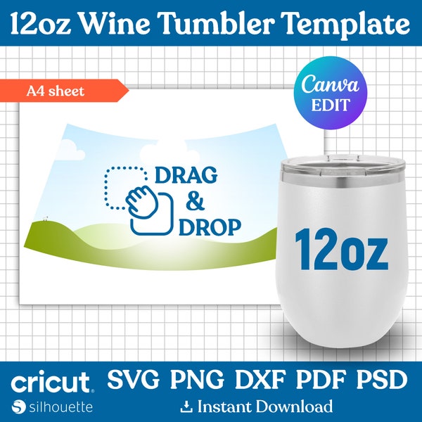 12oz Wine Tumbler Template, Wine Tumbler Wrap Template Svg, Wine Tumbler Sublimation, Wine Mug Template, Full Wrap, png, dxf, Canva Editable