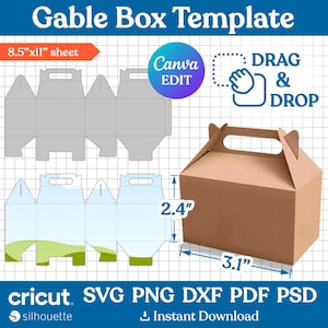 2.4&quot; Gable Box Template, Gable Box Template, Gable Box Svg, Party Favor Box, Box Template, Gift Box Svg, DIY Box Template, Canva Editable