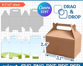 2,4 "Gable Box Vorlage, Giebel Box Vorlage, Giebel Box svg, Party Favor Box, Box Vorlage, Geschenkbox svg, DIY Box Vorlage, Canva bearbeitbar