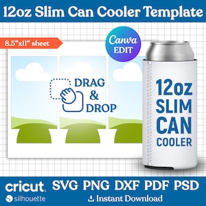 12oz Slim Can Cooler Template, Coozie Sleeve, Beer Cooler Template, Blank Template for Sublimation, Bottle Cooler Template, Canva Editable