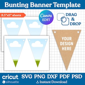 Bunting Banner Template, Triangle Banner Flag Template, Bunting Banner Svg, Flag Banner Svg, Bunting Flag Svg, Printable, Canva Editable