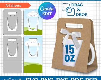 15oz Mug Holder Template, Mug Box Mold, Mug Holder Svg, Mug Box Svg, Mug Box Template, Mug Gift Box Template, Mug Packaging, Canva Editable