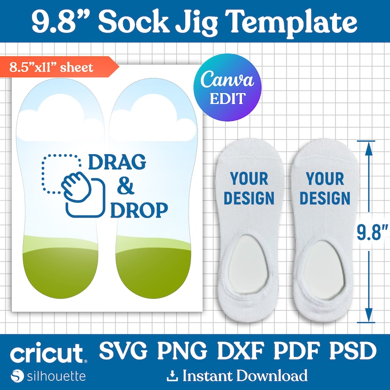 Sock Jig Template Bundle, Sock Jig Sublimation, Sock Insert Template, Ankle Sock Template Svg, No Show Sock Template, png, Canva Editable image 7