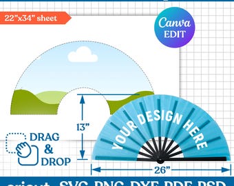Clack Fan Template, Chinese Fan Template, Festival Hand Fan, Sublimation Fan Template, Sublimation Template, Printable, DIY, Canva Editable