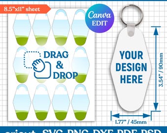 Motel Keychain Sublimation Template, Motel Keychain Template, Bifold wallet Sublimation, Hotel Keychain Svg, Keychain Design, Canva Editable