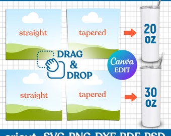 Tumbler Template Svg, 20oz Skinny Tumbler, 30oz Skinny Tumbler, Skinny Tumbler Full Wrap, Tumbler Sublimation, Tapered Straight, Canva Edit