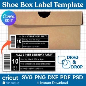 Shoe Box Label Template, Shoe Box Label Svg, Sneaker Box Label Template, Favor Box Label,  Editable Template, Printable, png, Canva Editable