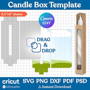 Candle Box Template, Candle Box Svg, Unscented Chandelier Candle Box Template, Tall Candle Box, Pull Box Template, DIY Box, Canva Editable