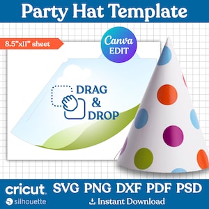 Partyhut-Vorlage, Partyhut-Svg, Geburtstagshut-Vorlage, leere Hut-Vorlage, Papierhut-Vorlage, Partyhut-Vorlage ohne Kleber, Canva Bearbeitbar