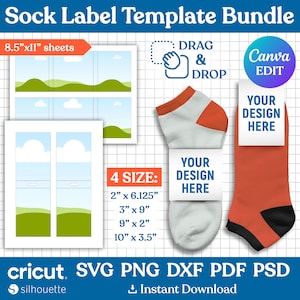 Socks Tag Template, Socks Wrap Label Template, Sock Wrapper Template Svg, Cotton Socks Label, Socks Fold Label, Party Favor, Canva Editable