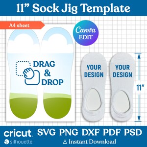 Sock Jig Template Bundle, Sock Jig Sublimation, Sock Insert Template, Ankle Sock Template Svg, No Show Sock Template, png, Canva Editable image 9
