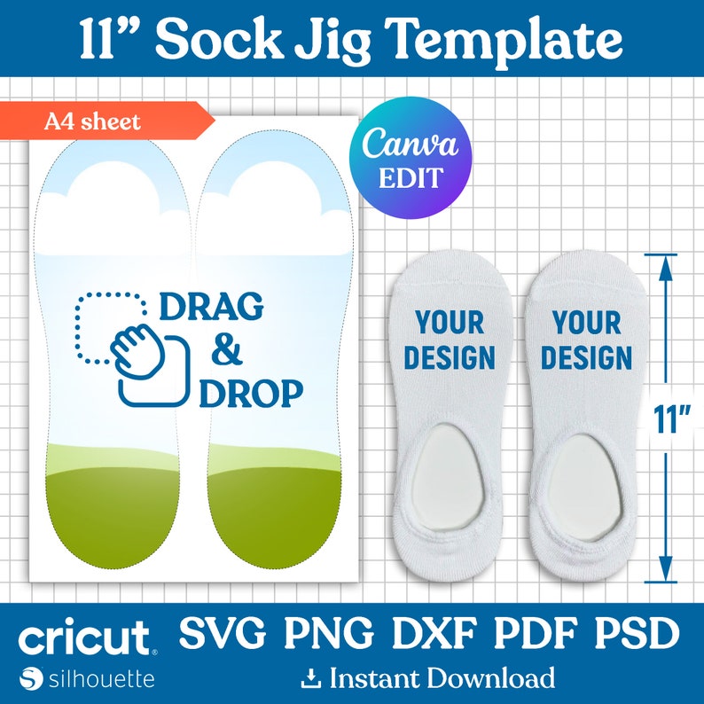 Sock Jig Template Bundle, Sock Jig Sublimation, Sock Insert Template, Ankle Sock Template Svg, No Show Sock Template, png, Canva Editable image 9