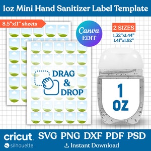Mini Hand Sanitizer Label Template, 1oz Hand Sanitizer Label, Hand Sanitizer Label Template, Hand Sanitize Blank Template, Canva Editable