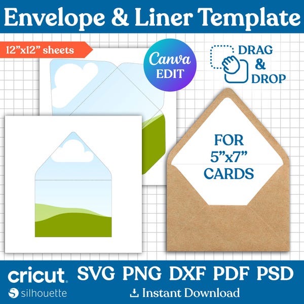 Envelope Template Svg, Envelope Liner Template, Wedding Envelope Template, Envelope 5x7, A7 Envelope Template, Printable, Canva Editable