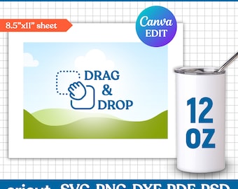 Tumbler Template Svg, 12oz Straight Skinny Tumbler Template, 12oz Tumbler Wrap, Skinny Tumbler Full Wrap, Tumbler Sublimation, Canva Edit