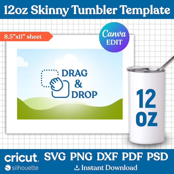 Tumbler Template Svg, 12oz Straight Skinny Tumbler Template, 12oz Tumbler Wrap, Skinny Tumbler Full Wrap, Tumbler Sublimation, Canva Edit