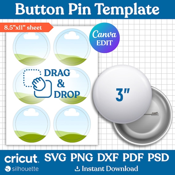 3" Button Pin Template, Button Pin Svg, Button Pin Blank, Sublimation Button Pin Template, Badge Circle Labels, Printable, Canva Editable