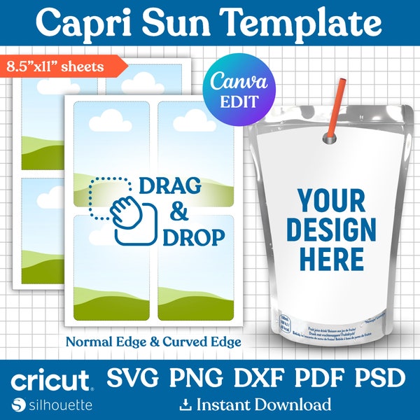 Capri Template Svg, Blank Capri Sun Template, Juice Pouch Label, Juice Label Party, Custom Capri Label, Birthday Party Favor, Canva Editable