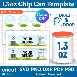 1.3oz Chip Can Template, Chip Can Label Template, Potato Chip Can Template, Snack Stack Chip Label, Party Favor, Printable, Canva Editable