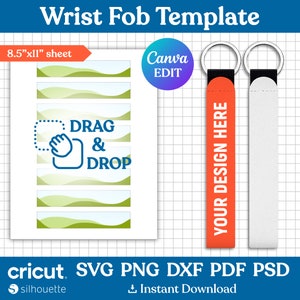 Plantilla de llavero de muñeca Svg, plantilla de sublimación de pulsera, sublimación de pulseras de neopreno, plantilla en blanco de llavero de pulsera, Canva editable