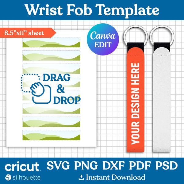 Wrist Fob Template Svg, Wristlet Sublimation Template, Neoprene Wristlets Sublimation, Wristlets Keychain Blank Template, Canva Editable