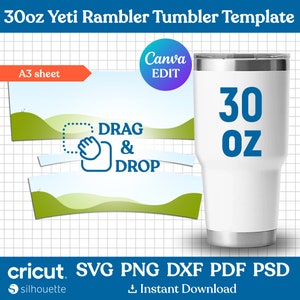 Tumbler Template Svg, Rambler Wrap Template, Rambler 30oz Template, Tumbler Template Sublimation, Full Wrap, png, dxf, psd, Canva Editable