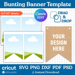 Bunting Banner Template, Banner Flag Template, Bunting Banner Svg, Flag Banner Svg, Bunting Flag Svg, Garland, Printable, Canva Editable