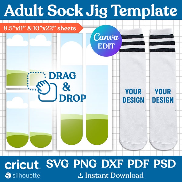 Sock Jig Template Svg, Adult Sock Jig Template, Sock Jig Sublimation, Sock Insert Template, Ankle Sock Template, png, dxf, Canva Editable