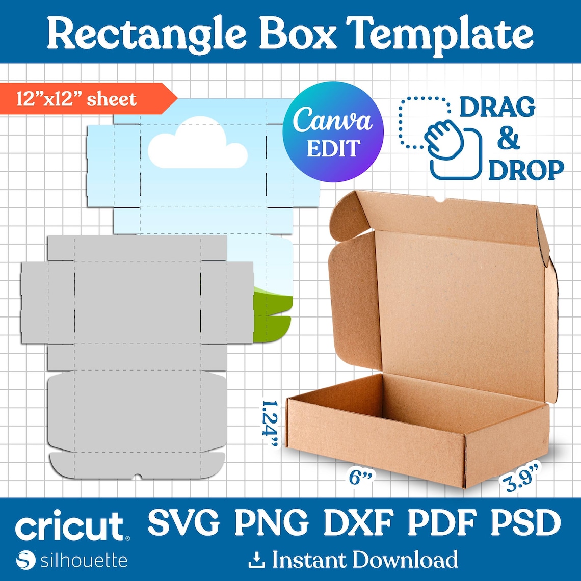 Rectangle Box Template, Rectangle Gift Box, Rectangular Box, Shipping ...
